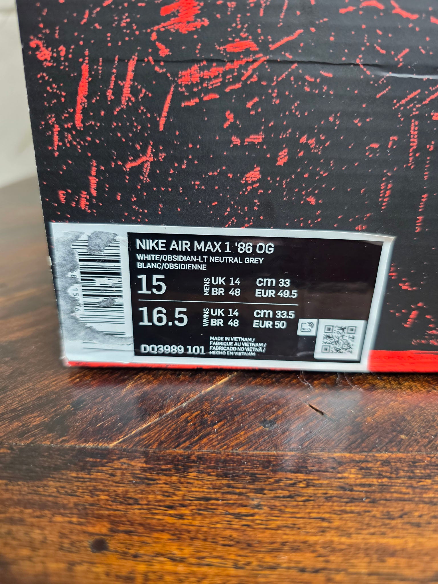 Nike Air Max 1 '86 OG Big Bubble "Obsidian" maat 49,5