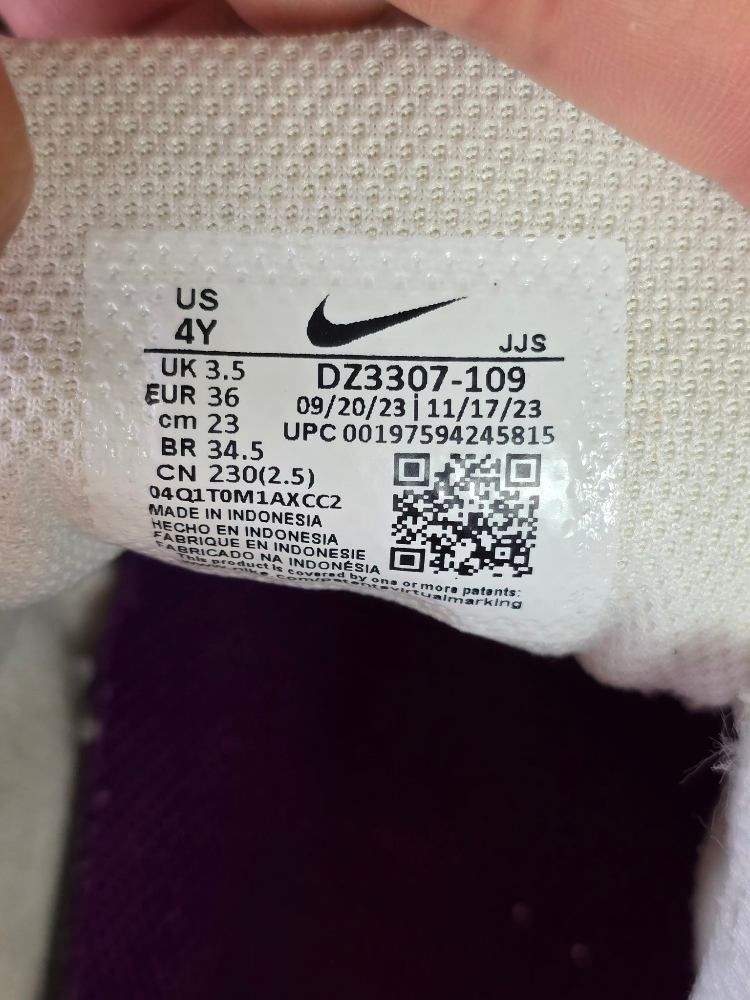 Nike Air Max 1 GS White Viotech maat 36
