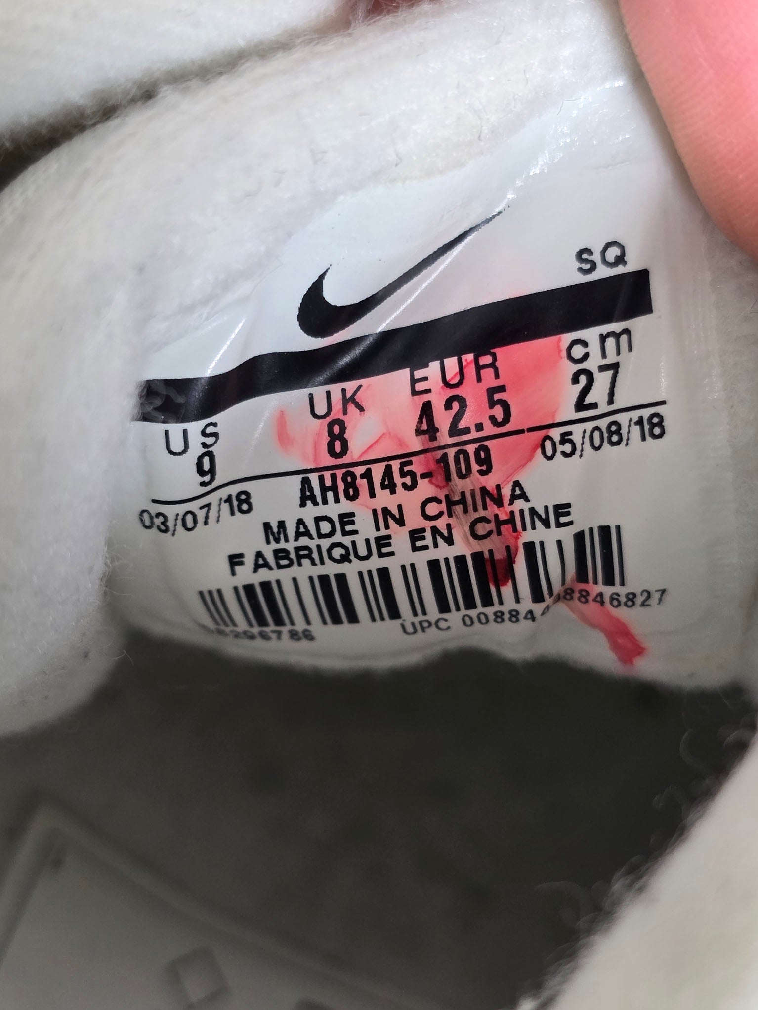 Nike Air Max 1 White Gum Sole maat 42,5