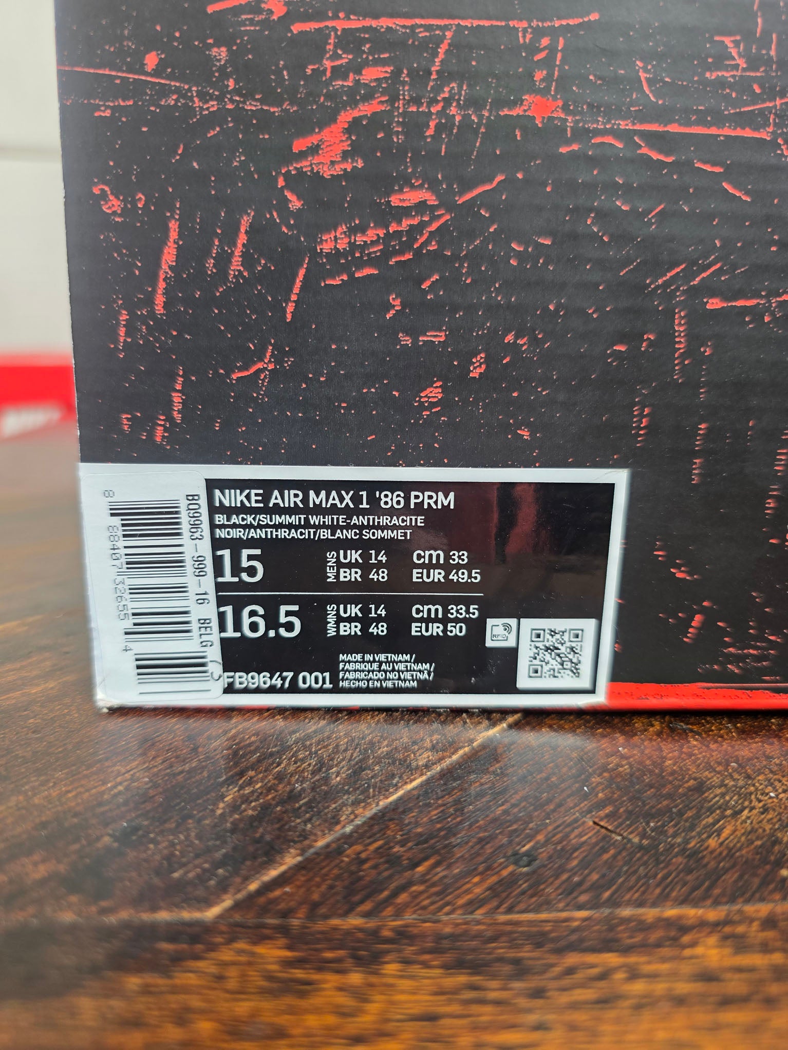 Nike Air Max 1 '86 Big Bubble Black Denim maat 49,5