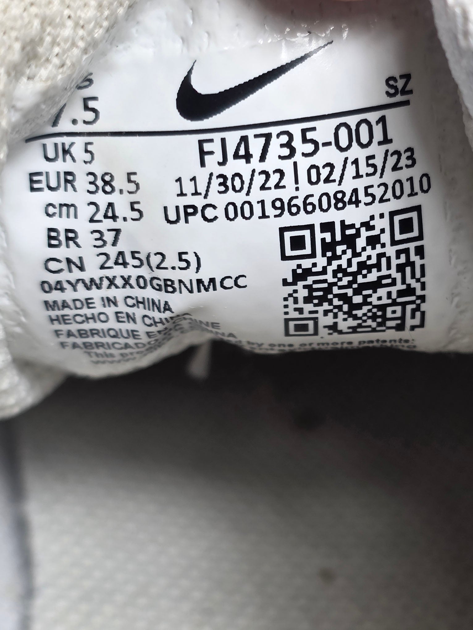Nike Air Max 1 Crepe Light Bone maat 38,5
