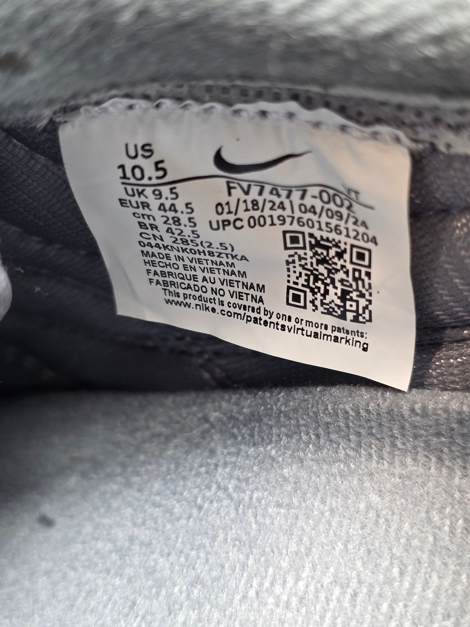 Nike Air Max 1 '86 OG "Metallic Silver" maat 44,5